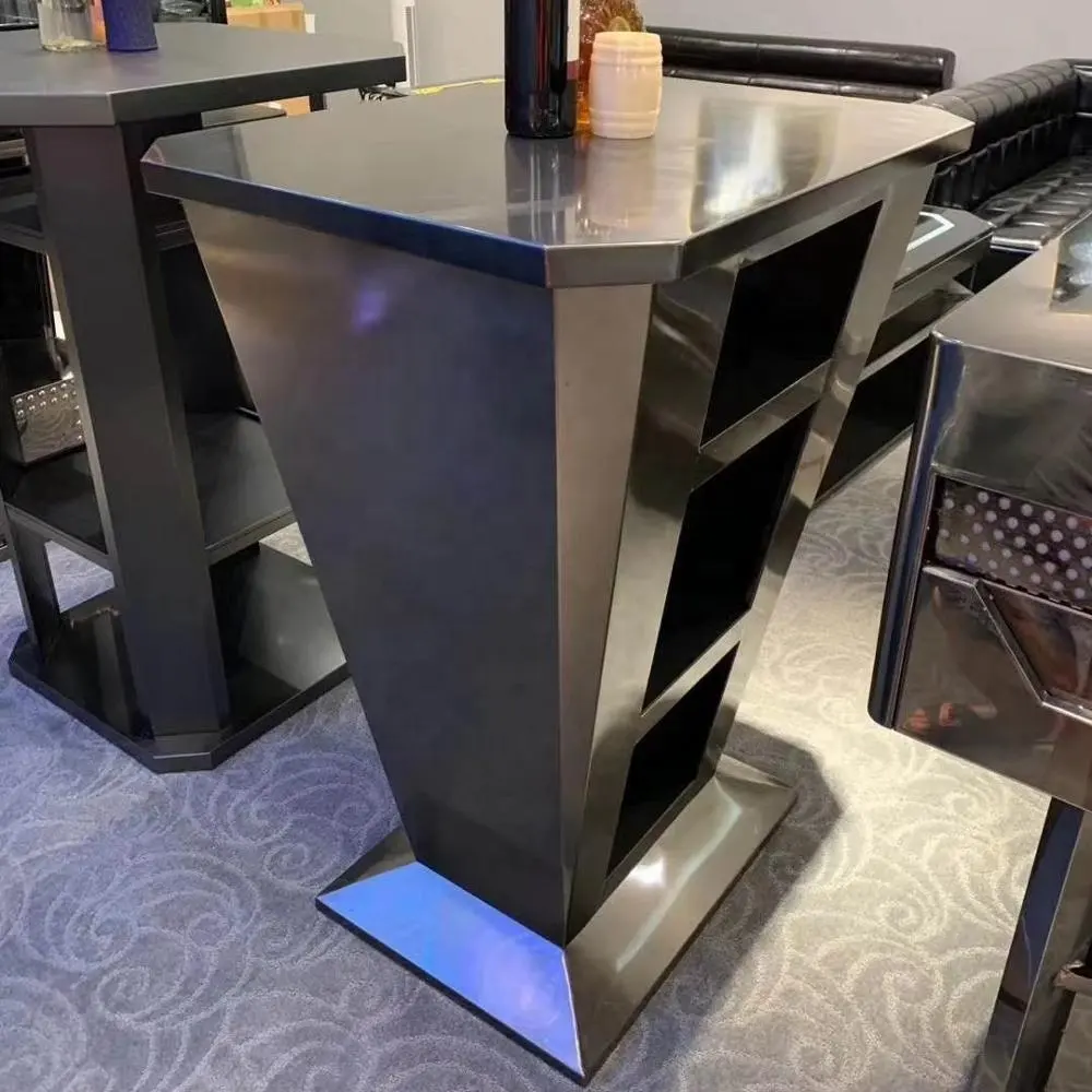 Yeni Modern tasarım çelik mobil taşınabilir gece kulübü yüksek Metal Bar masası satılık