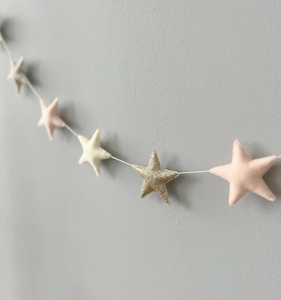 Guirnalda de fieltro de estrella decoración de dormitorio de bebé Bandera de estrella <span class=keywords><strong>beige</strong></span> de oro blanco - Product Image 3