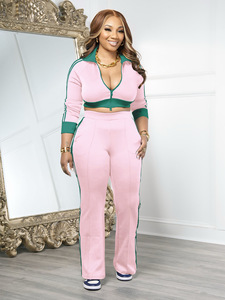 Set Dua Potong Logo Kustom 2025 Musim Gugur Wanita Kasual Setelan <span class=keywords><strong>2</strong></span> Potong Atasan Crop Lengan Panjang Warna Solid dan Celana Set Santai - Product Image 3