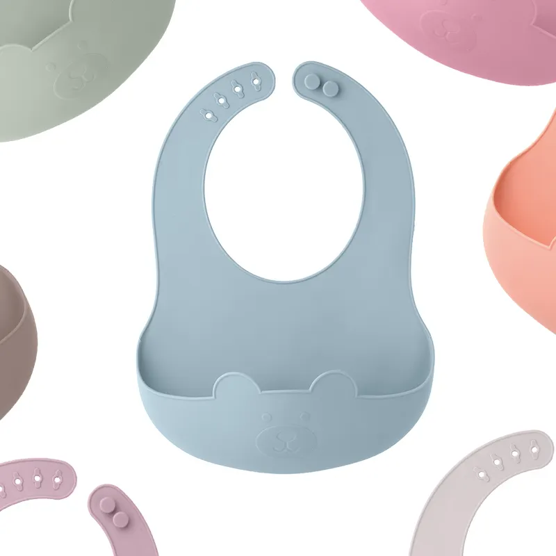 Bavoir d'entraînement en silicone de style ours 2024 bavoirs nouveau-nés avec attrape-nourriture pour l'alimentation de bébé