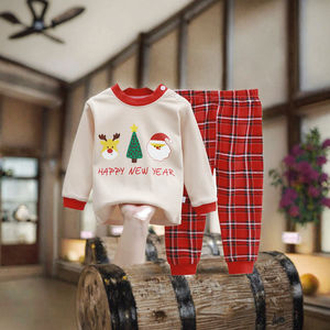 ชุดนอนเด็กผ้าฝ้ายแท้สไตล์พรีปปี้สำหรับเด็กผู้ชายและเด็กผู้หญิง  ชุดลองจอนขายาวสำหรับใส่ในบ้านช่วงฤดูใบไม้ร่วง  ชุดใหม่สำหรับคริสต์มาส - Product Image 2