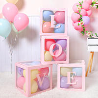 Boîte à ballons transparente avec lettres d'amour, décoration de fête d'anniversaire, boîte transparente d'alphabet réutilisable, boîte de rangement de ballons en Latex