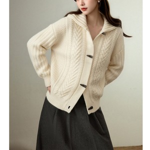 Cárdigan de Punto Grueso Suave Color Crema para Mujer, Otoño Invierno 2026, Venta al por Mayor, con Botones de Palanca, Cuello con Muescas, Estilo Oversize Retro - Product Image 2