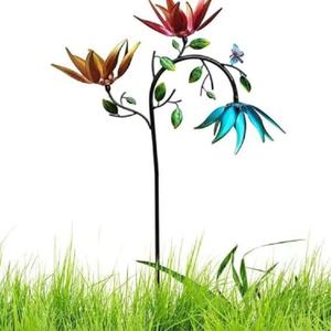 Tournesol métallique robuste multicolore avec fleurs, design enfichable, finition peinte, résistant aux intempéries pour jardin - Product Image 4