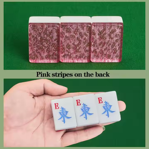 Jeu de Mahjong 166 tuiles 40 mm Grand Mahjong américain Rassemblements familiaux Mahjong en acrylique avec rayures roses - Product Image 2
