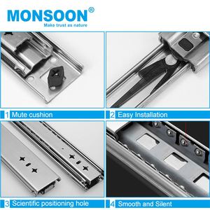 Công Nghiệp Gấp Ba Phần Mở Rộng Đầy Đủ Hai Hàng Đóng Mềm Có Thể Khóa Nhiệm Vụ Nặng Nề Ngăn Kéo Trượt Đường Sắt Cho Nhà Bếp & Phòng Ngủ Sử Dụng - Product Image 3