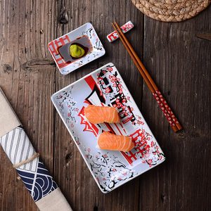 Ensemble de fabrication de Sushi en porcelaine moderne 2 baguettes en bambou 2 bols à tremper lavable au lave-vaisselle fait <span class=keywords><strong>maison</strong></span> - Product Image 5