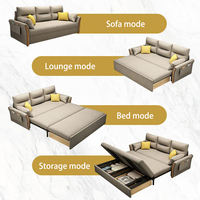 Sofá Cama de Diseño Minimalista Moderno para el Hogar, Sofá Cama Multiusos de Tela con Almacenamiento, Juego de Sofá Cama Extraíble de Madera para Sala de Estar
