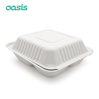 Oasis Emballage alimentaire jetable biodégradable rectangulaire personnalisable Boîte de pâte à papier de bagasse de canne à sucre étanche pour sushi sucre