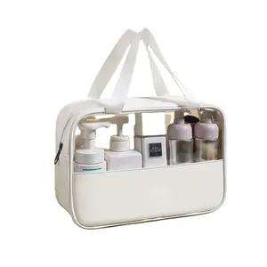 Bolsa de maquillaje de viaje impermeable PU PVC con logotipo personalizado Kits de neceser negros de viaje para mujeres Estuches cosméticos de belleza de lujo