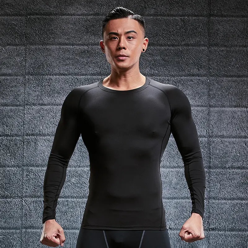 OEM कस्टम नई फिटनेस पुरुषों लंबी आस्तीन रनिंग खेल टी शर्ट पुरुषों की मांसपेशी जिम शरीर सौष्ठव संपीड़न तंग