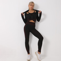 Conjunto de Ropa Deportiva para Mujer con Cremallera y Manga Larga para Entrenamiento en Gimnasio