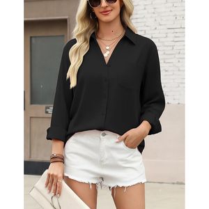 Women's Long Sleeve Button Down Shirt Collared <b>Top</b> Casual Work Blouse Poplin Fabric - Product Image 6