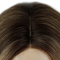 Perruque synthétique longue ondulée avec dentelle frontale pour femme, résistante à la chaleur, marron blond, avec raie en T, en fibre haute température, ajustable, petite taille