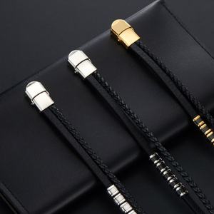 Custom 316l Stainless Steel <b>Men</b> <b>Bracelet</b> <b>Engrave</b> 14k 18k Gold Plated Fashion Multi-layer Leather Braided <b>Bracelet</b> for <b>Men</b> - Product Image 4