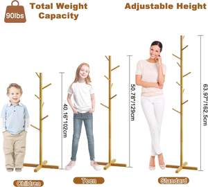 <span class=keywords><strong>Porte</strong></span>-<span class=keywords><strong>manteau</strong></span> en bambou sur pied avec 9 crochets, 3 hauteurs réglables pour enfant et <span class=keywords><strong>adulte</strong></span>, convient à l'entrée, à la <span class=keywords><strong>chambre</strong></span> à coucher, au bureau - Product Image 4