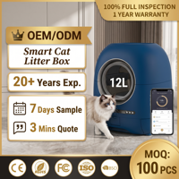 OEM Bac à litière intelligent automatique pour chat, grande capacité 72L, en plastique fermé, contrôle par application Bluetooth/Wi-Fi, élimination des odeurs, autonettoyant, multifonction