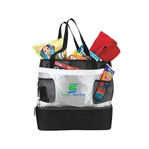 Bolsa de sacola de praia, durável, duas camadas, impressão personalizada, coreana, isolada, macia, sanduíche, saco com compartimento refrigerador fundo