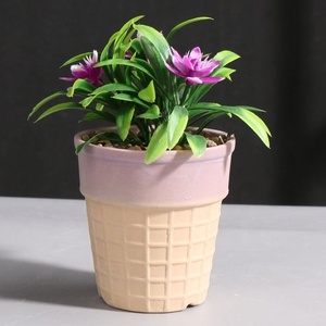 กระถางดอกไม้เซรามิกสไตล์บ้านไร่รักษ์โลก สำหรับบ้าน สำนักงาน ทันสมัย พร้อมรูระบายน้ำ เหมาะสำหรับปลูกไม้อวบน้ำ รูปทรงไอศกรีม - Product Image 1