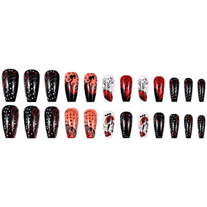 Uñas Postizas Pre-Diseñadas con Degradado Negro y <span class=keywords><strong>Rojo</strong></span> Francés, Material ABS Removible - Product Image 5
