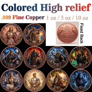 Pièce de monnaie en cuivre pur 999 de 1 oz, couleur cuivre, en relief, série Mythologie Nordique, édition collector UV 3D - Product Image 3