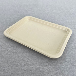 Papier brun jetable non blanchi Bagasse pulpe viande emballage plateau canne <span class=keywords><strong>à</strong></span> sucre Rectangle plaque déjeuner plateau alimentaire - Product Image 6