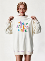 Sweat-shirt tendance pour femmes à col montant, longueur allongée, logo brodé personnalisé, chemises décontractées pour femmes