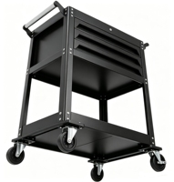Chariot à outils robuste en acier laminé à froid à 3 niveaux, 1 tiroir, serrure à clé, capacité de charge de 300 kg, côtés en panneau perforé, design moderne, OEM