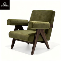Fauteuil lounge moderne rembourré avec pieds en bois en forme de A, chaise d'appoint confortable et rembourrée pour appartement, réception, mobilier contractuel