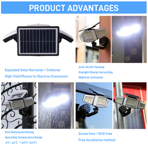 Projecteur <span class=keywords><strong>solaire</strong></span> de sécurité extérieur Solarup, 3 têtes réglables, détecteur de mouvement PIR, <span class=keywords><strong>lampe</strong></span> murale avec base magnétique puissante - Product Image 2