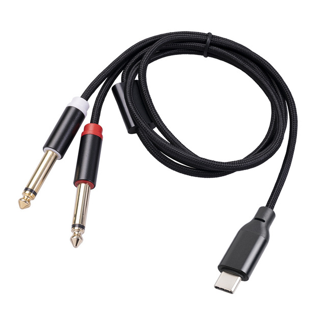 1m Digital Chip TYPE USB C to Dual 6.35mm 6.5mm 2 XLR Male Audio Stereo Power Amplifier Cable Type-C to 2 XLR Male Cord Cable