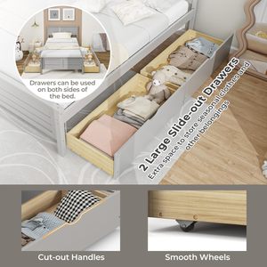 Tempat tidur kayu kustom dengan 2 penyimpanan laci <span class=keywords><strong>Platform</strong></span> tempat tidur dengan papan kepala bilah kayu pendukung kasur Foundation tempat tidur kembar - Product Image 2