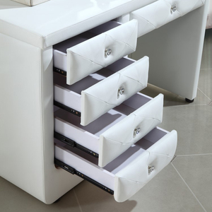 Luxury <strong>Contemporary</strong> Bedside <strong>Dressing</strong> <strong>Table</strong> with Mirror and Stool Black Leather Upholstered Dresser - Product Image 2