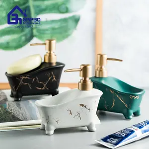 Hohe Luxus-Badezimmer-Set mit Gold pumpe Home dekorative Seifensp ender schwarz marmoriert farbige Keramik Bad Spender grün