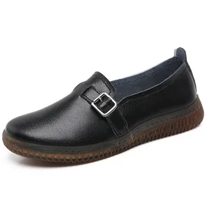 leather buckle strap shoes women loafers luxury casual flat close shoes eligant