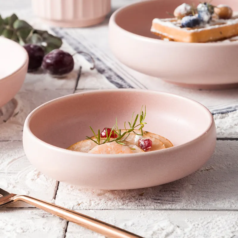 Nordic Pink Runde Porzellan Keramik High Rim Pratos Rosa Party Hochzeits essen Deep Dish Teller