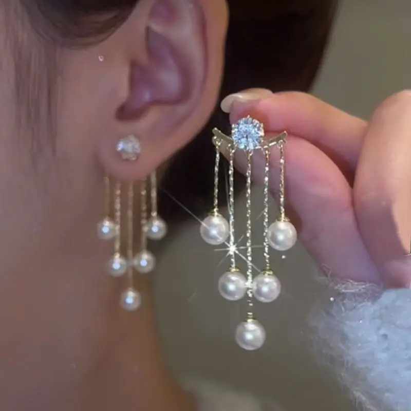 Korean Fashion Pearl Tassel Earrings Fish Tail Love Ear Clips Women Fashion Ear Claw Girls Accessories Gift Jewelry