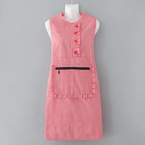 Plaid aprons 100% cotton breathable shoulder strap apron for women restaurant kitchen wok clothes custom logo