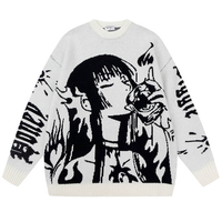 Suéter Personalizado con Logotipo Retro de Anime, Tejido Jacquard, 100% Algodón, Resistente a las Arrugas, Talla Grande, Estilo Urbano, para Parejas, Invierno