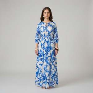 Vestido Formal de Algodón con Estampado Floral para Mujer, Vestido Elegante con Diseño de Flores Caladas para Fiestas de Verano y Ocasiones Especiales - Product Image 1