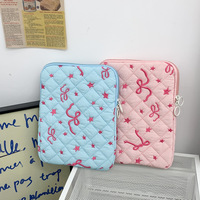 Housse pour ordinateur portable de style coréen avec nœud mignon, sac de rangement brodé d'étoiles de dessin animé, sac pour tablette de grande capacité
