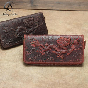 Andong <b>Vintage</b> Crazy Horse Leather Dragon Embossed Long Wallet for Men Genuine Cowhide <b>Clutch</b> <b>Bag</b> Card Holder Zipper Purse Man - Product Image 1