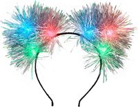Serre-tête Lumineux à Oreilles de Chat en Guirlande Scintillante avec Pompons pour Noël, Pâques et Remise de Diplôme
