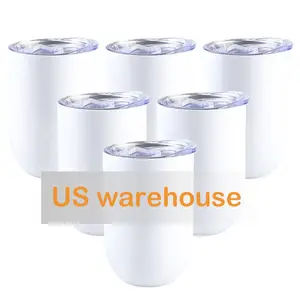 USA warehouse sublimation blank 12oz double walled stainless steel cup vacuum insulated stemless wine tumbler