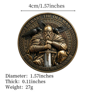 Pièce de collection commémorative en métal sur le thème de la victoire ou de Valhalla, comprenant <span class=keywords><strong>un</strong></span> boussole viking et <span class=keywords><strong>un</strong></span> hache double, couleur bronze antique - Product Image 4