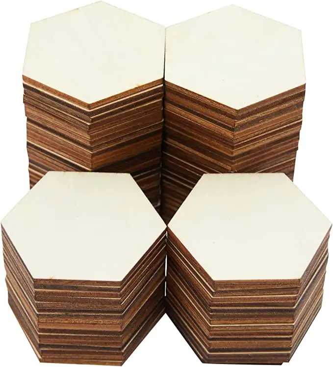 Custom 3 inches of Unfinished Hexagonal Wood Home Decor Blank Wood Chips Suitable For DIY Craft