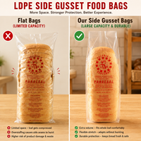 Sacs d'emballage pour pain en plastique LDPE transparent de qualité alimentaire avec impression de logo personnalisée, sacs à soufflets latéraux pour supermarchés