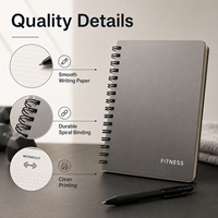 Carnet de fitness personnalisé à spirale, couverture métallique gris argenté, spirale noire, journal d'entraînement, de repas et d'hydratation, fabrication OEM en gros