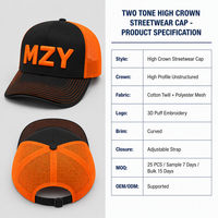 Topi 5 Panel Sporty Streetwear Dua Warna Profil Tinggi Kustom Tanpa Struktur, Logo Bordir 3D Puff, Bernapas, Tahan Air