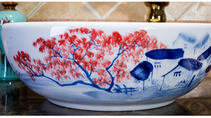 Lavabo de Cerámica Antiguo Hecho a Mano con Diseño de Flor de Ciruelo Pintado a Mano en China - Product Image 6
